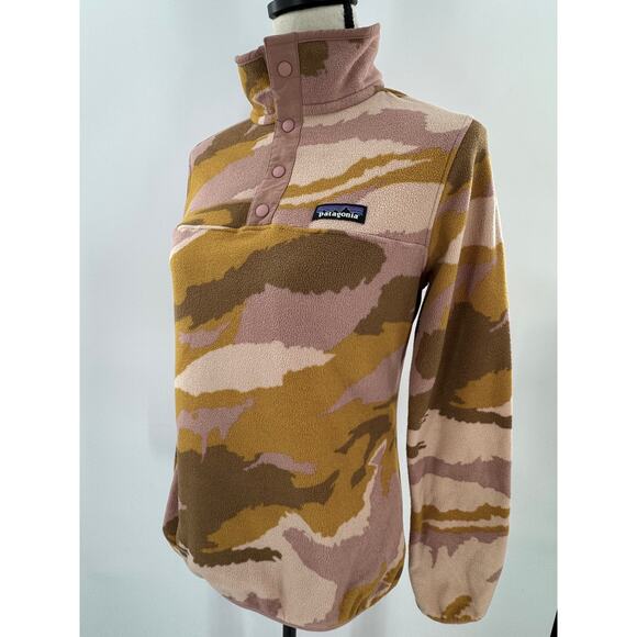 Patagonia Synchilla Pink Orange Gold Camo Pullover Fleece Jacket rare Small - Picture 3 of 8